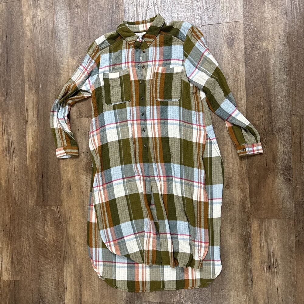 Anthropologie Pilcro Side-Slit Maxi Tunic Duster Buttondown Size XS Fall Colors